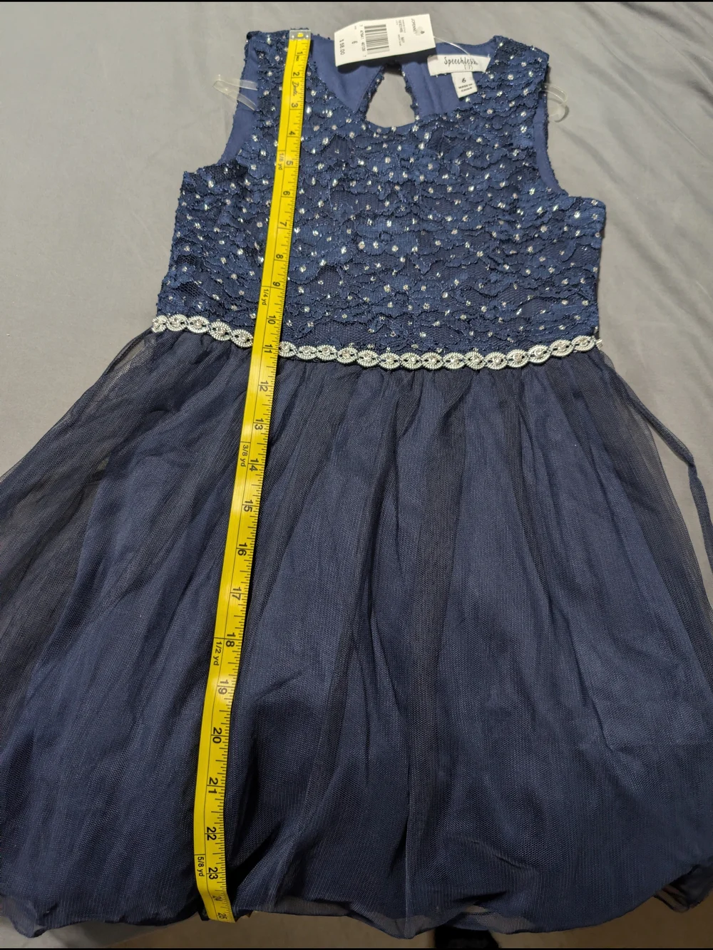 Speechless Kids Navy Lace Dress with Sparkle Accents